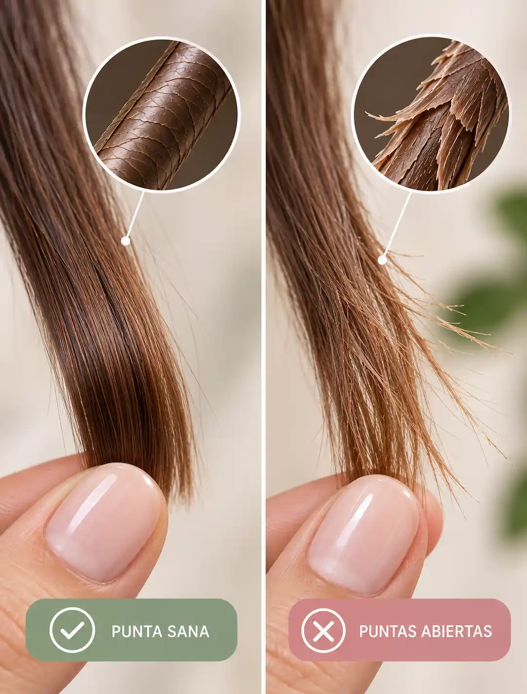 Diferencia entre una punta sana y las puntas abiertas del cabello