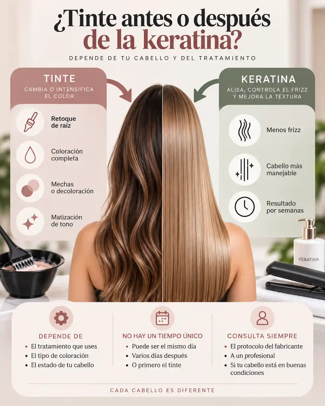 Tinte antes o después de la keratina según el tipo de coloración y tratamiento
