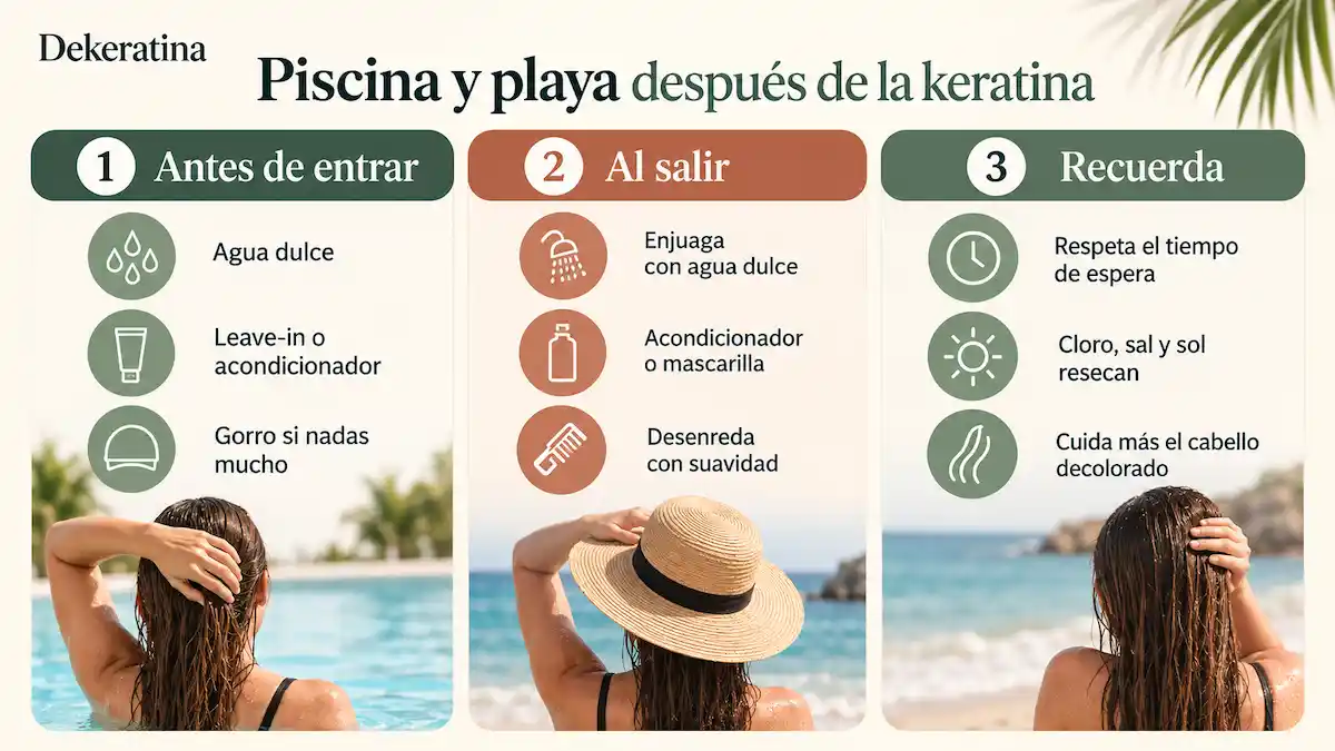 Piscina y playa despues de keratina